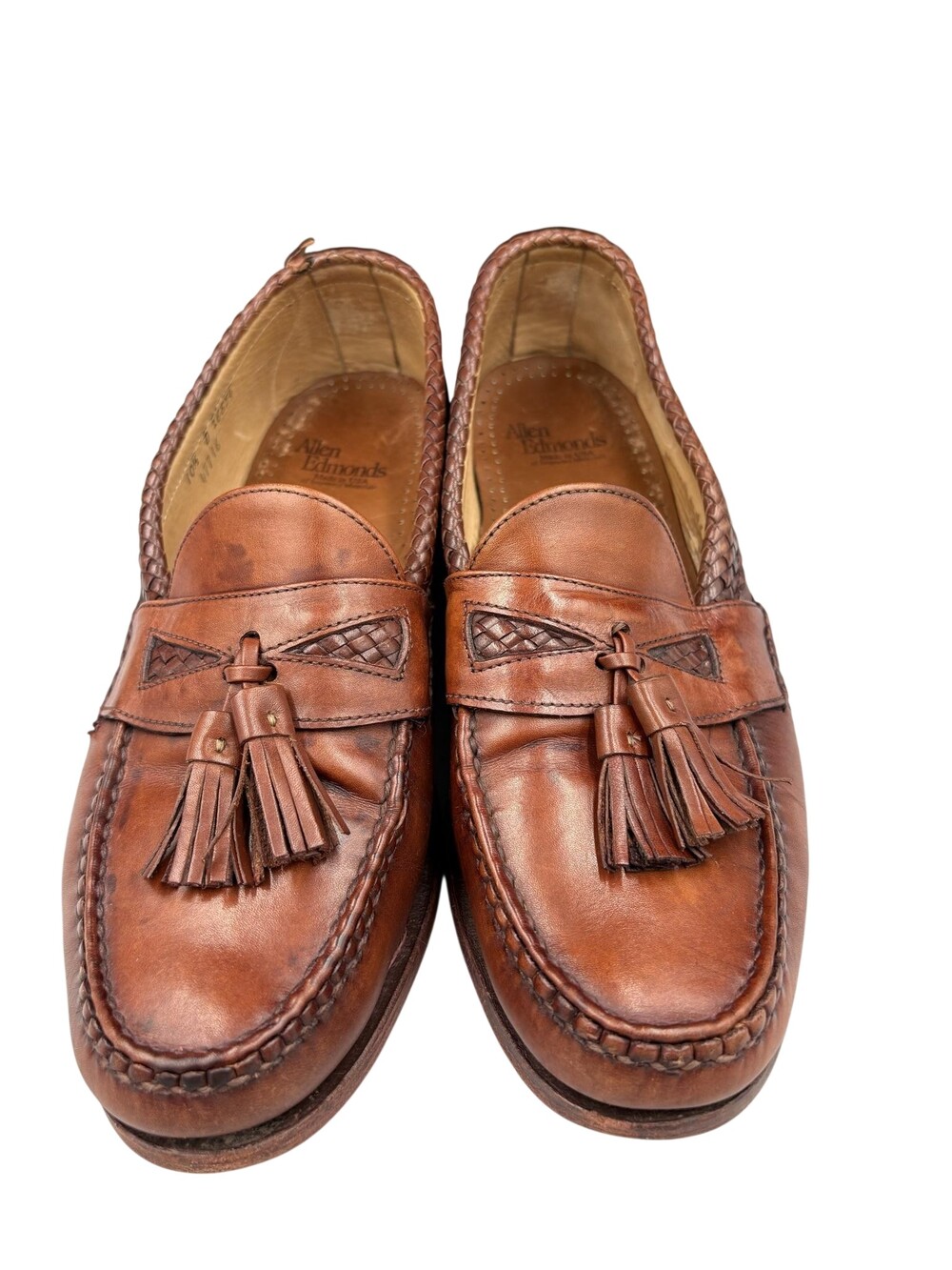 Allen Edmonds Tassel Loafers Mens US 10.5D Brown Leather Woven Trim USA Slip On